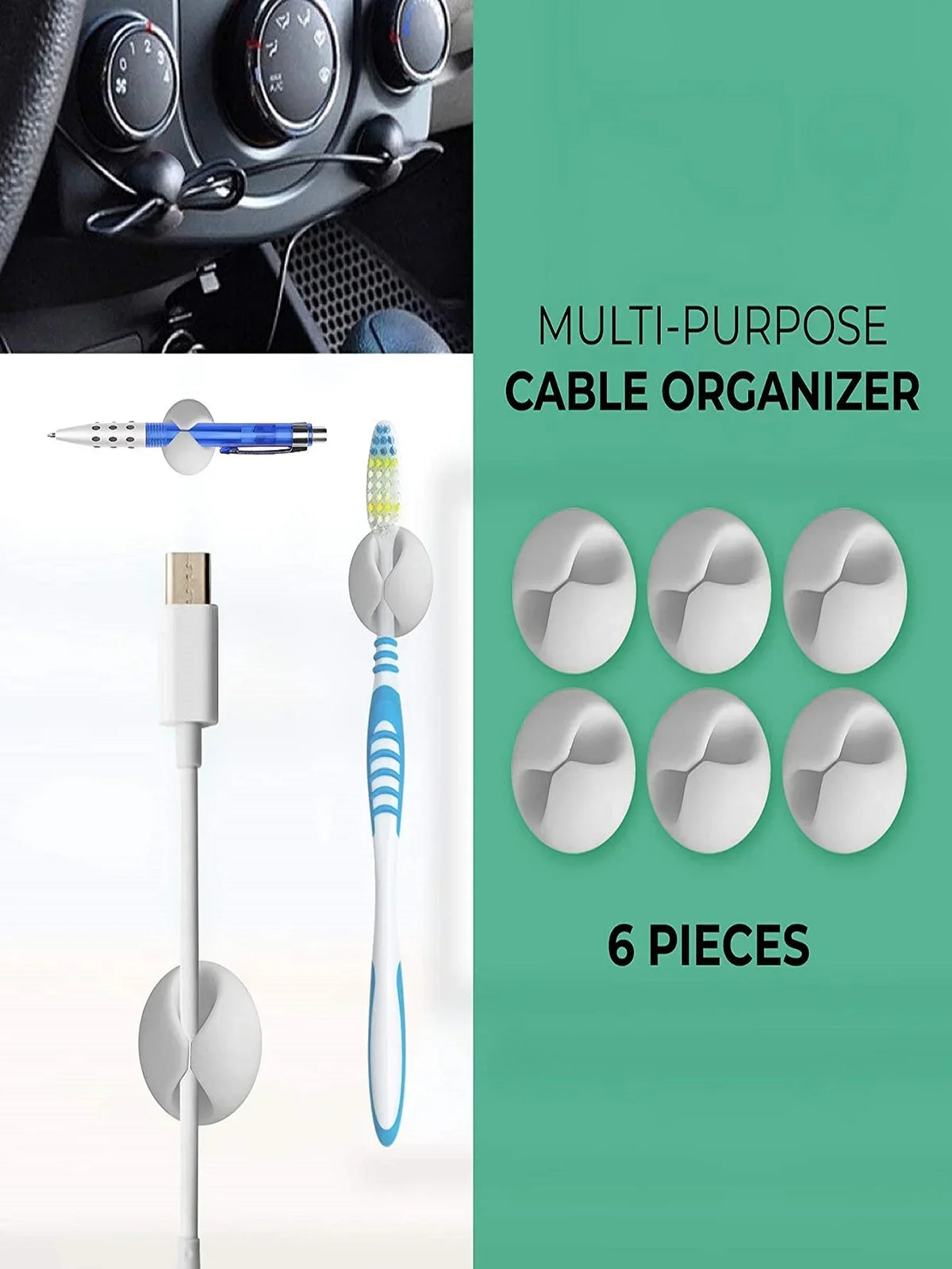 6-Pack Cable Clips – Desk Cord Organizer