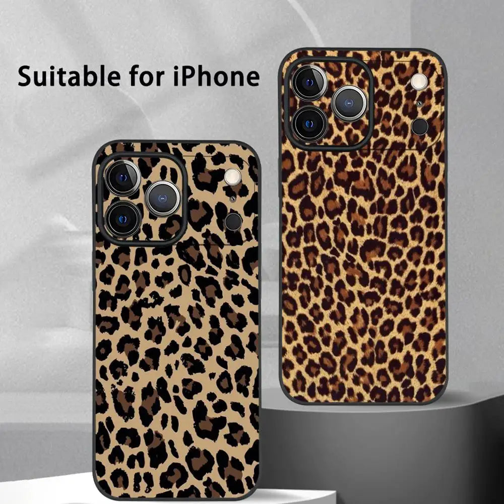 Leopard Print Tiger Skin Phone Case For IPhone 17 16 15 14 13 12 11 Pro Max Plus Mini Black Frosted Soft Shell Funda