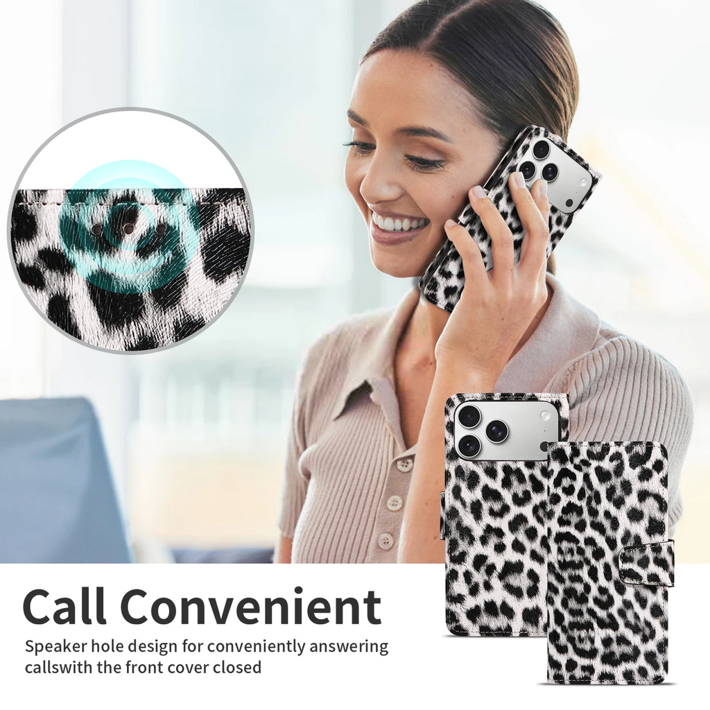 Leopard Print Leather Phone Case for IPhone 17 16 15 14 13 12 11 Pro Max Plus Mini 7 8 Plus Shockproof & Scratch-Resistant Cover