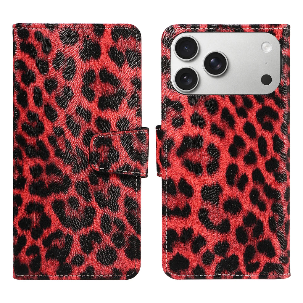 Leopard Print Leather Phone Case for IPhone 17 16 15 14 13 12 11 Pro Max Plus Mini 7 8 Plus Shockproof & Scratch-Resistant Cover