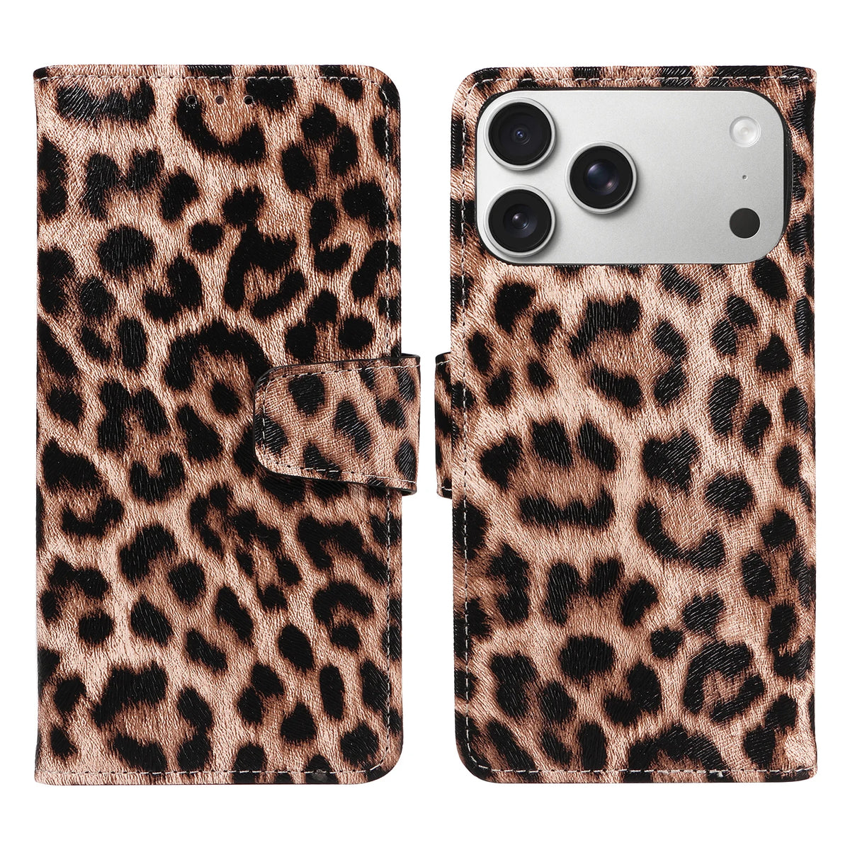 Leopard Print Leather Phone Case for IPhone 17 16 15 14 13 12 11 Pro Max Plus Mini 7 8 Plus Shockproof & Scratch-Resistant Cover