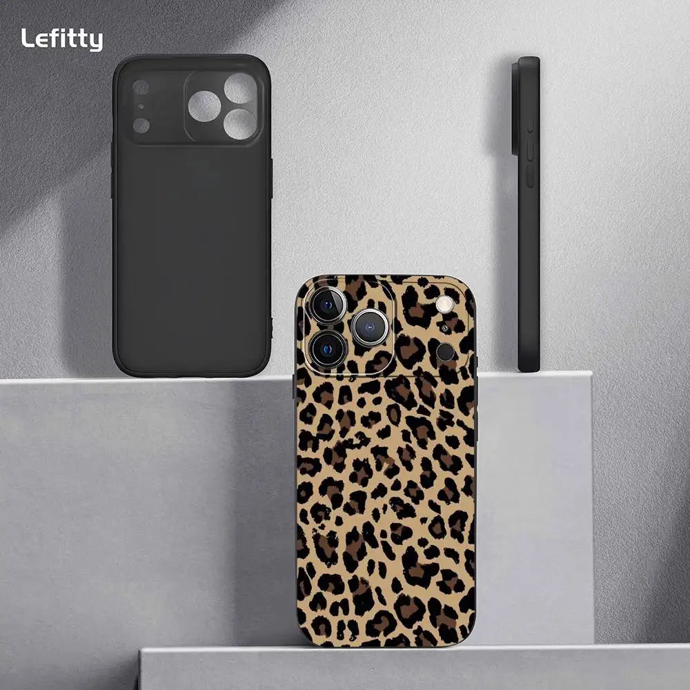 Leopard Print Tiger Skin Phone Case For IPhone 17 16 15 14 13 12 11 Pro Max Plus Mini Black Frosted Soft Shell Funda