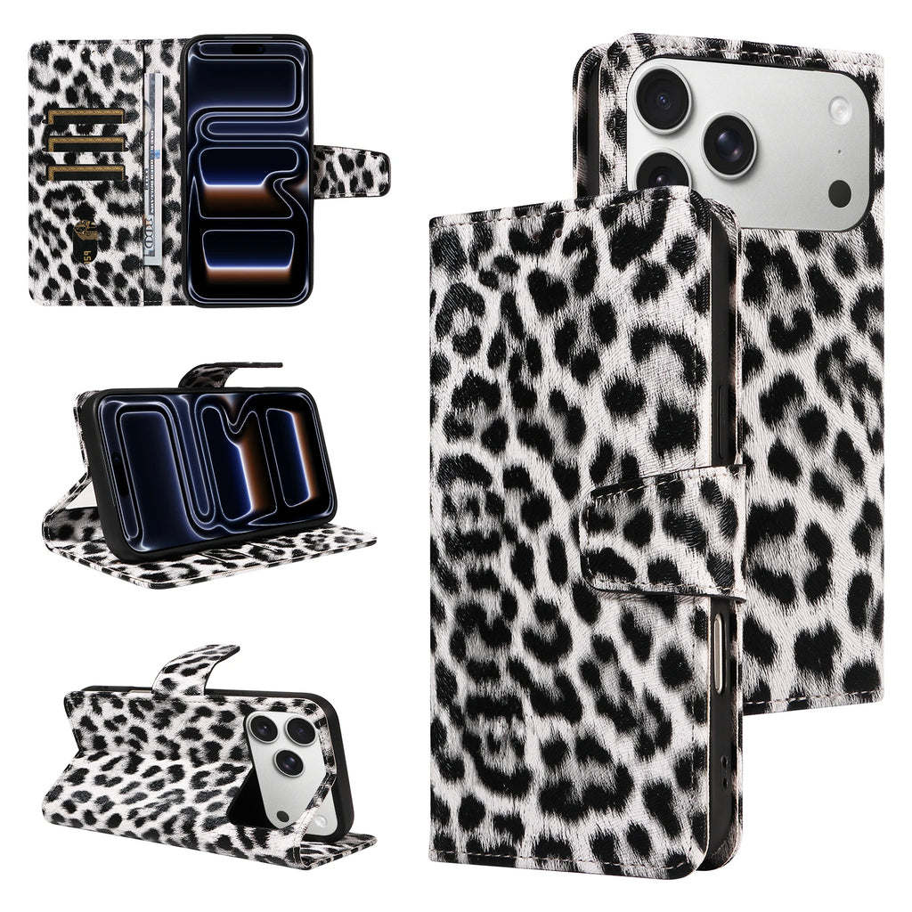 Leopard Print Leather Phone Case for IPhone 17 16 15 14 13 12 11 Pro Max Plus Mini 7 8 Plus Shockproof & Scratch-Resistant Cover