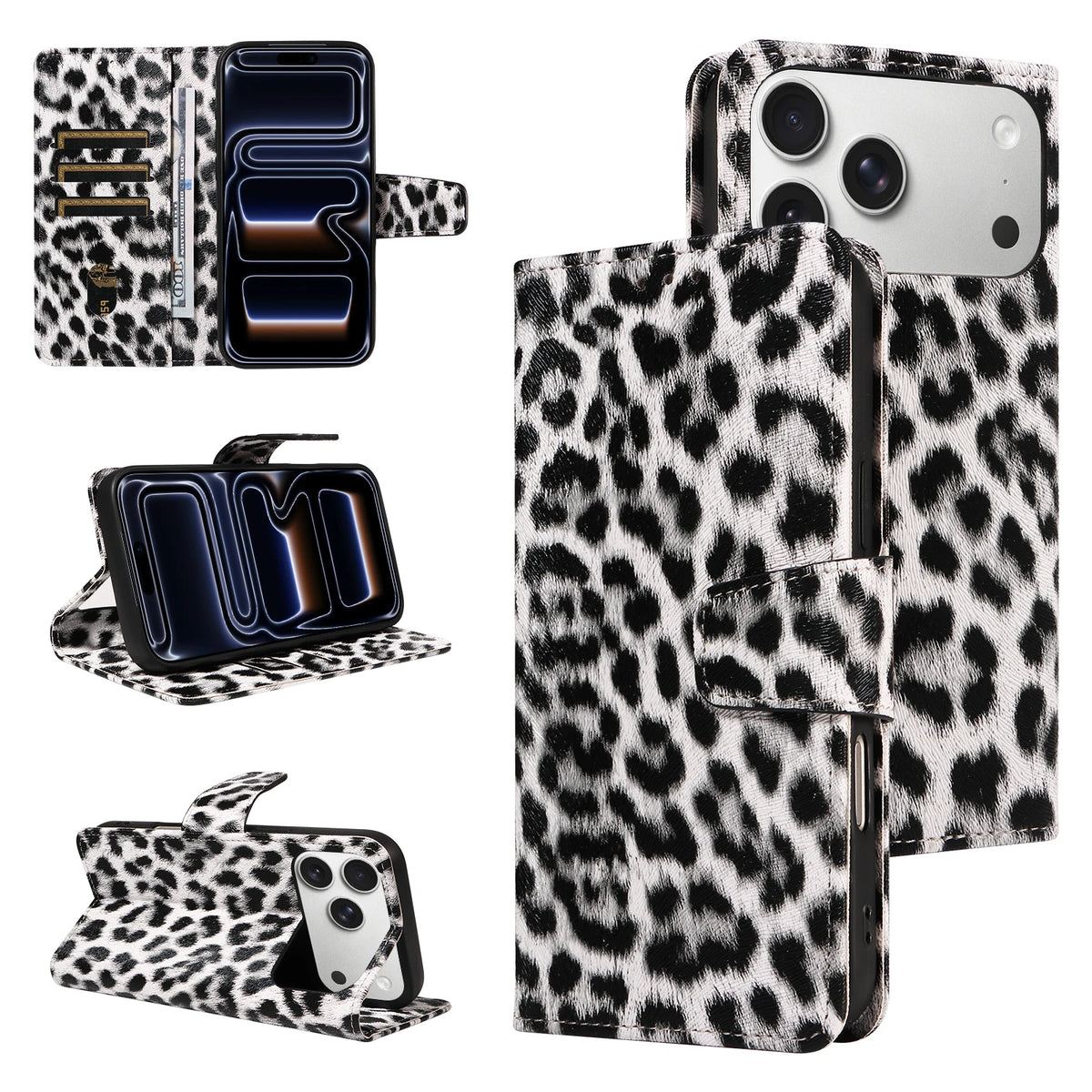Leopard Print Leather Phone Case for IPhone 17 16 15 14 13 12 11 Pro Max Plus Mini 7 8 Plus Shockproof & Scratch-Resistant Cover