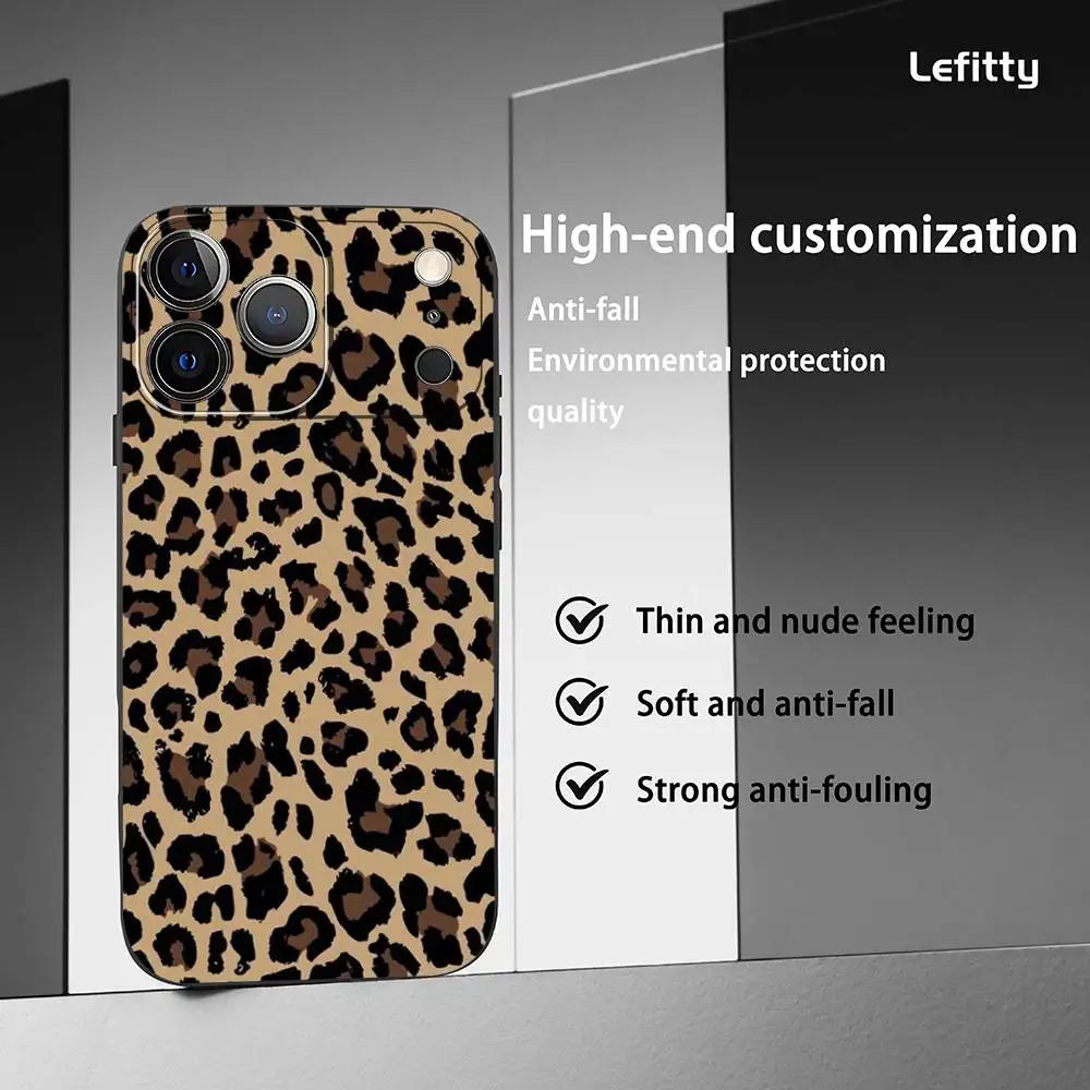 Leopard Print Tiger Skin Phone Case For IPhone 17 16 15 14 13 12 11 Pro Max Plus Mini Black Frosted Soft Shell Funda