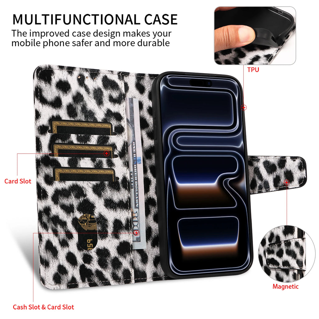 Leopard Print Leather Phone Case for IPhone 17 16 15 14 13 12 11 Pro Max Plus Mini 7 8 Plus Shockproof & Scratch-Resistant Cover