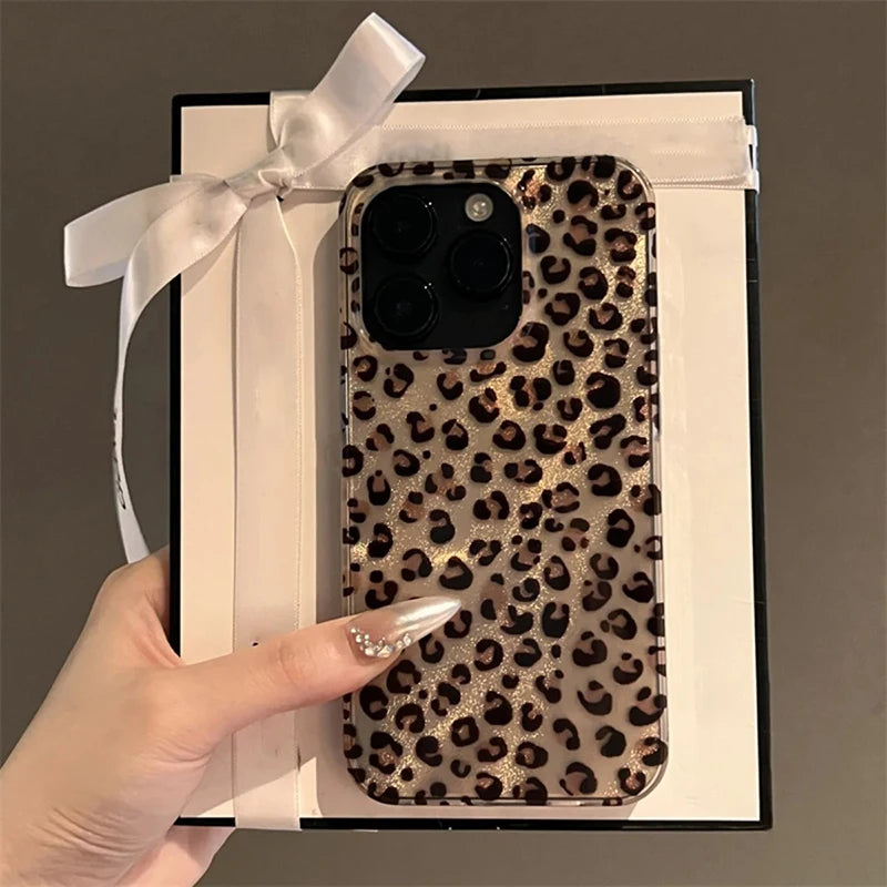 Cute Leopard Print Clear Phone Case For iPhone 16 15 14 13 12 11 17 Pro Max 15 Pro XS XR X 7 8 Plus Shockproof Silicone Cover